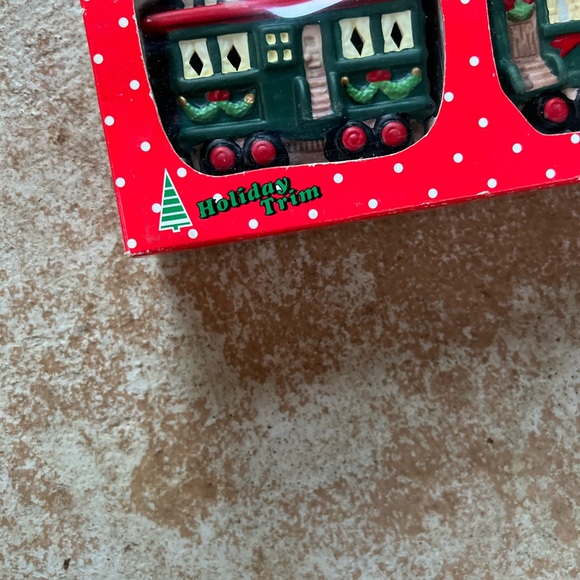 Vtg Christmas Porcelain Train Set 3 Piece Santa Lines Holiday Trim 90s - Picture 14 of 16